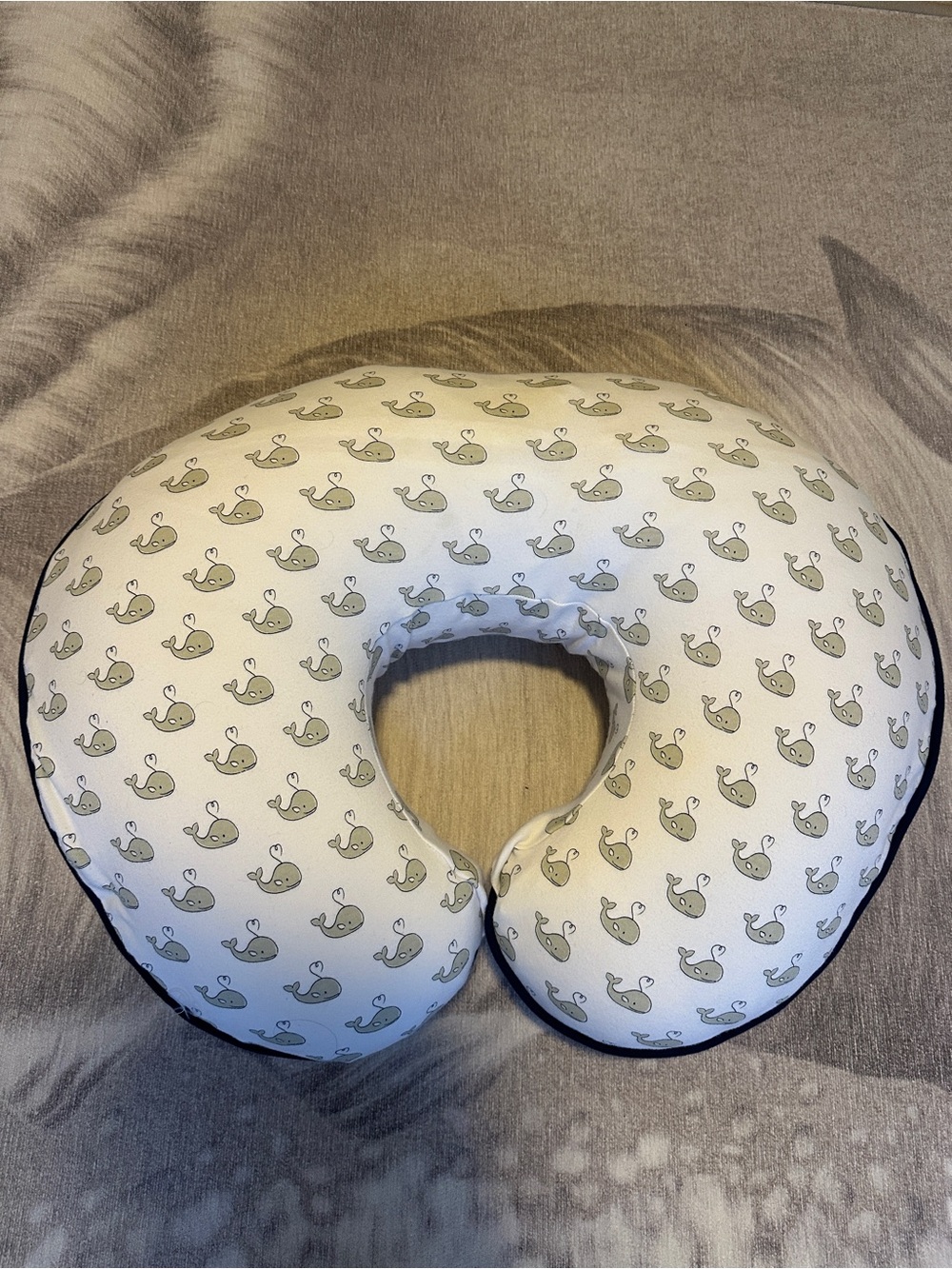Boppy Cream Whale Pattern Nursing Pillow. Never used